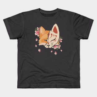 Kitsune Masked Fox Sakura Kids T-Shirt